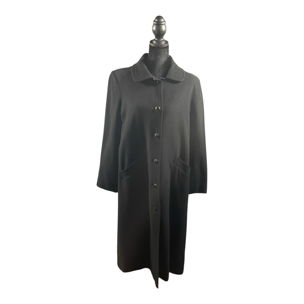 Annandale Cashmere Black Button Front Long Overcoat Women's Lined Pockets